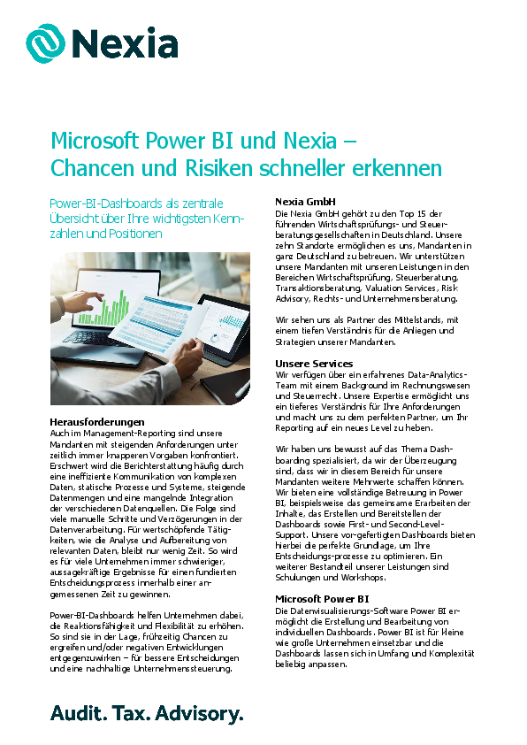 Microsoft Power BI und Nexia – Chancen und Risiken schneller erkennen PDF zum Thema: Microsoft Power BI und Nexia – Chancen und Risiken schneller erkennen