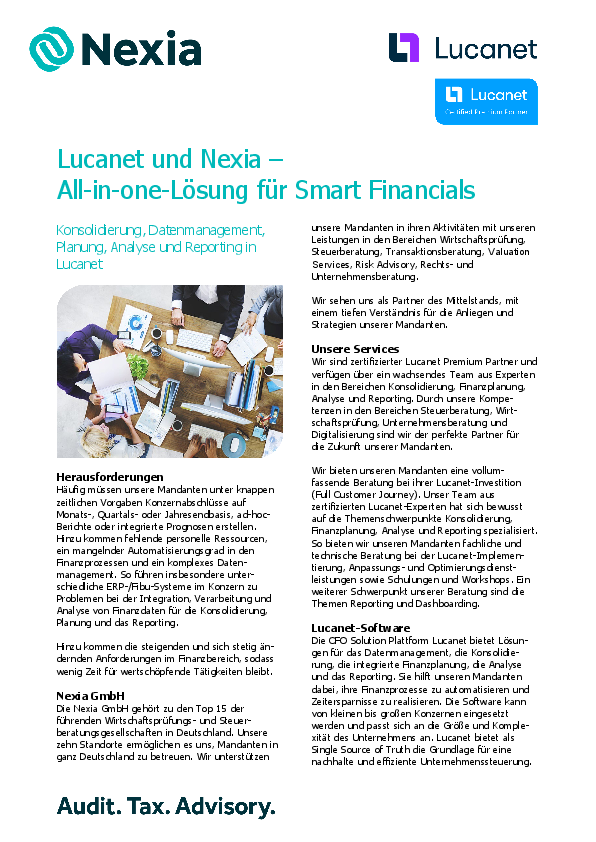Lucanet und Nexia – All-in-one-Lösung für Smart Financials PDF zum Thema: Lucanet und Nexia – All-in-one-Lösung für Smart Financials