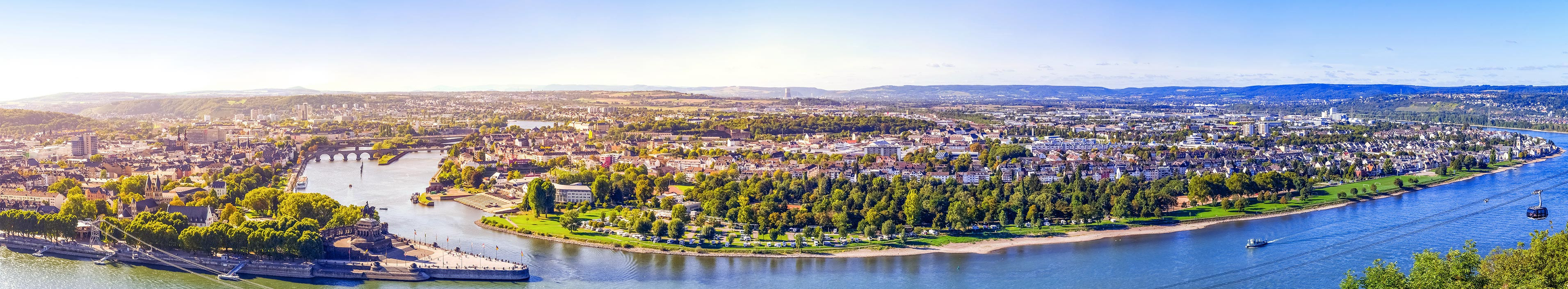 Panoramic view over Koblenz with a view of the "German Corner"