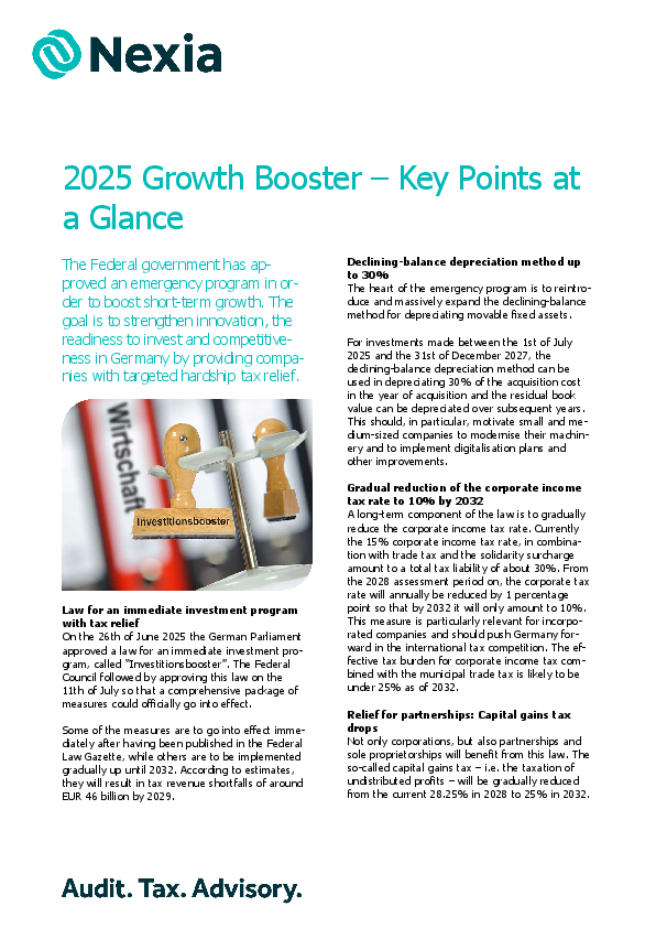 2025 Growth Booster – Key Points at a Glance PDF for client information on the topic: 2025 Growth Booster – Key Points at a Glance