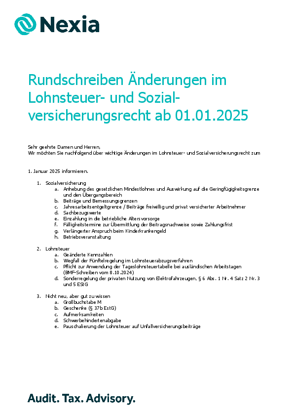 PDF zur Mandanteninfo zum Thema: Änderungen im Lohnsteuer- und Sozialversicherungsrecht ab 1. Januar 2025