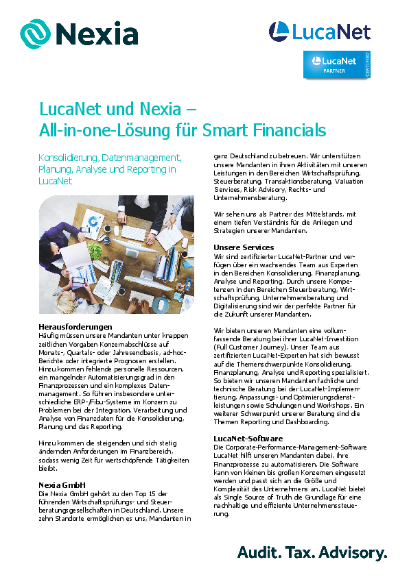 LucaNet und Nexia – All-in-one-Lösung für Smart Financials