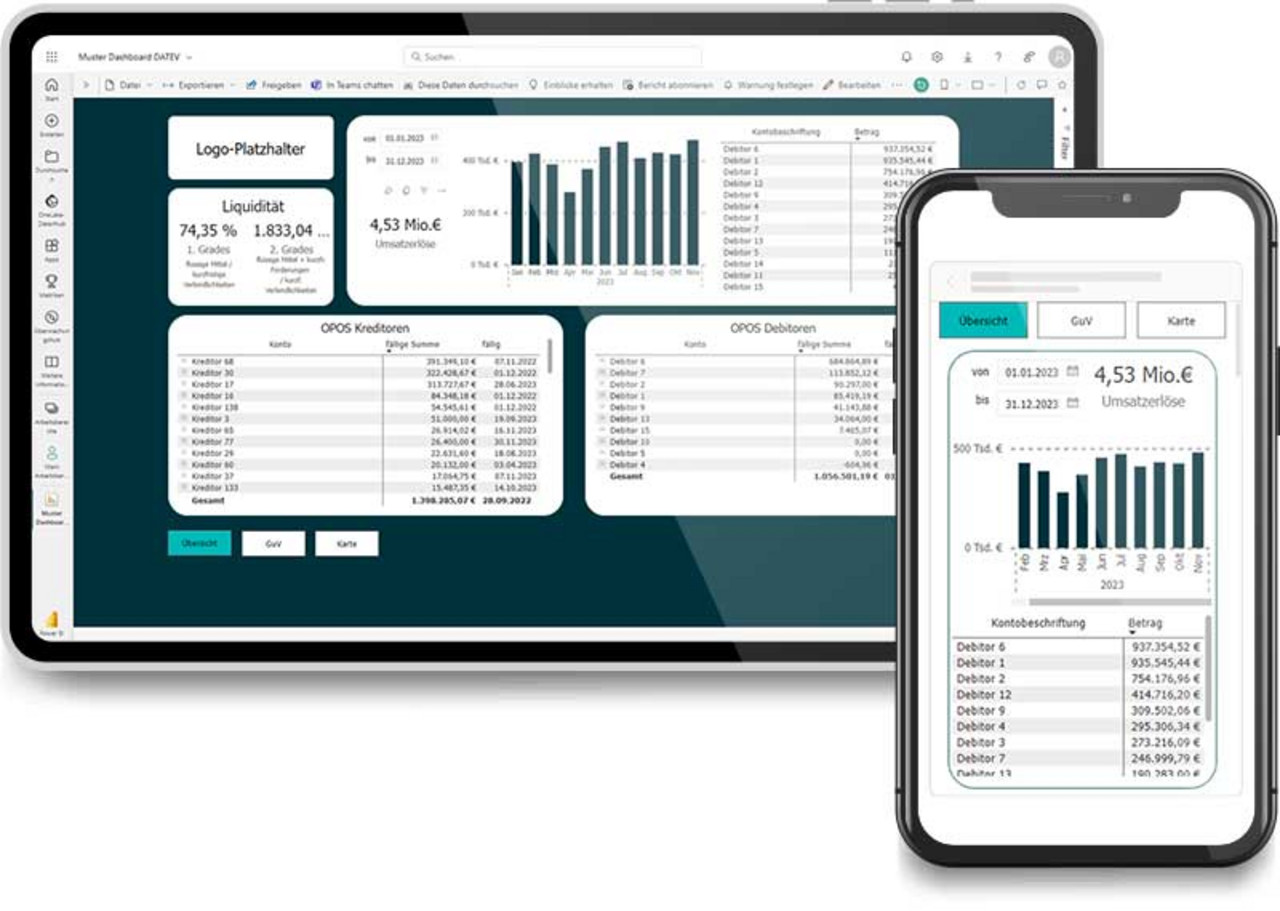 Screenshot Microsoft Power BI auf Tablet und Smartphone