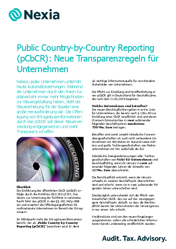  Public Country-by-Country Reporting (pCbCR): Neue Transparenzregeln für Unternehmen 