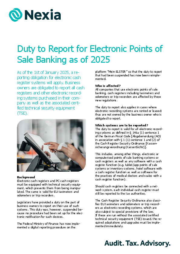 PDF for client information on the topic: Duty to Report for Electronic Points of Sale Banking as of 2025