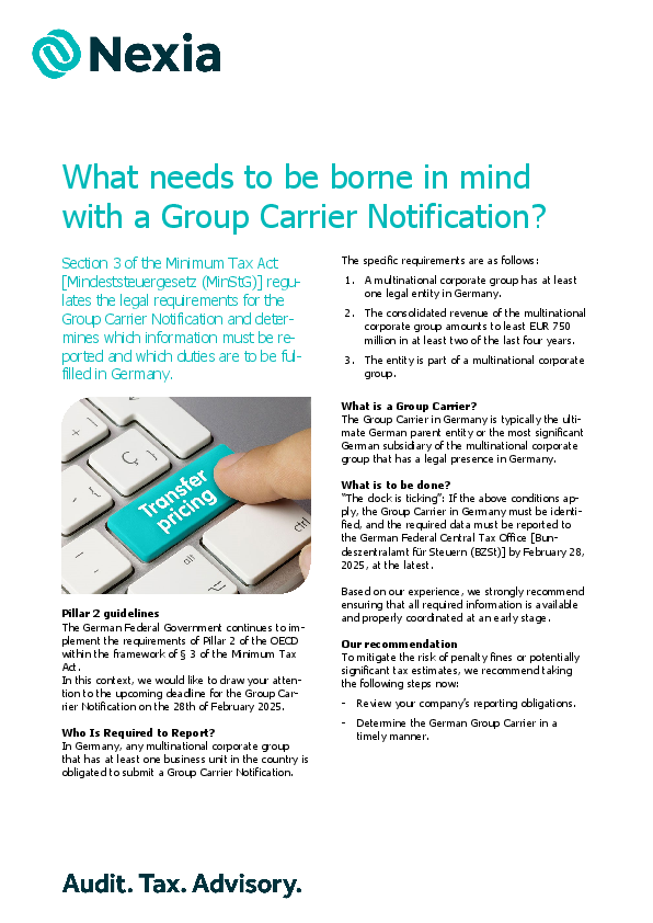 What needs to be borne in mind with a Group Carrier Notification? PDF for client information on the topic: What needs to be borne in mind with a Group Carrier Notification?