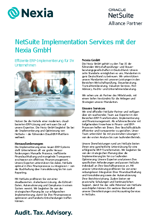 PDF zum Thema: NetSuite Implementation Services mit der Nexia GmbH