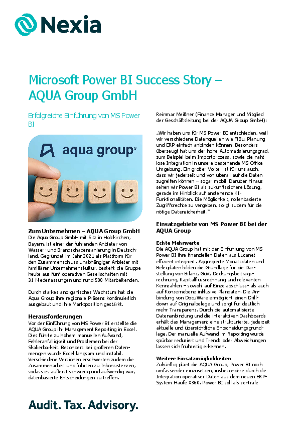 Microsoft Power BI Success Story – AQUA Group GmbH PDF zum Thema: Microsoft Power BI Success Story – AQUA Group GmbH
