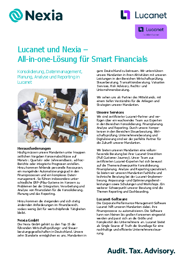 LucaNet und Nexia – All-in-one-Lösung für Smart Financials