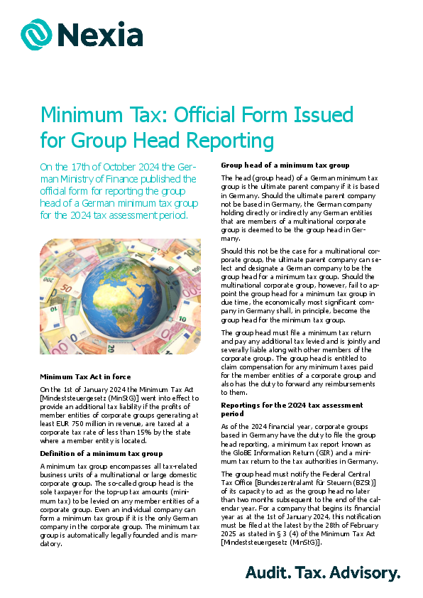 Minimum Tax: Official Form Issued for Group Head Reporting