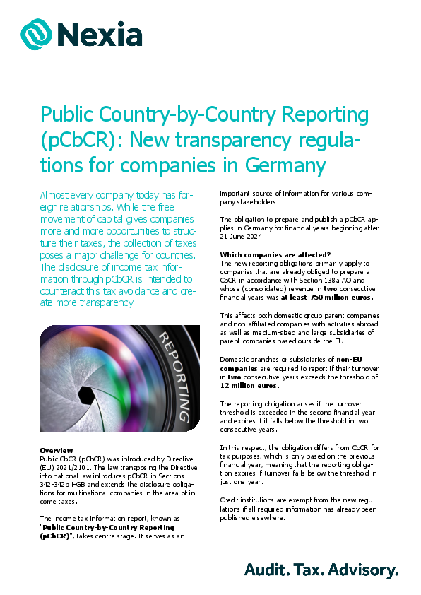 Public Country-by-Country Reporting (pCbCR): New transparency regulations for companies 